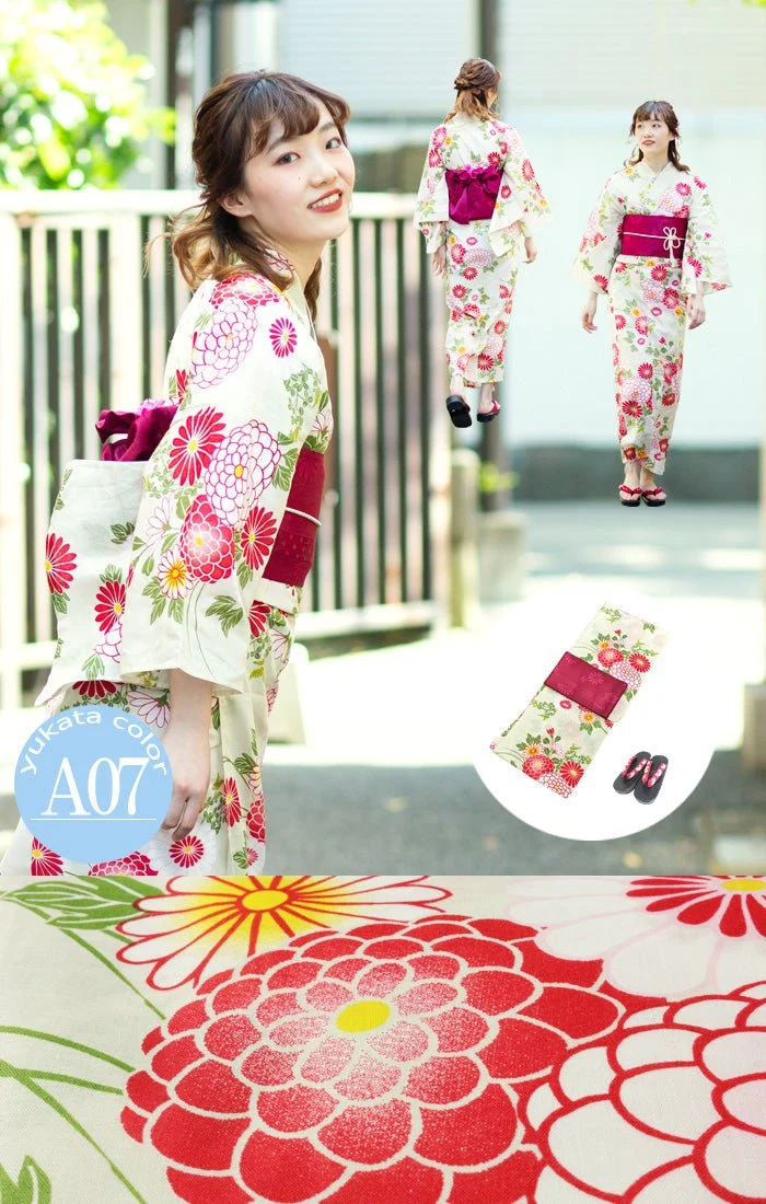 Japanese Women's Traditional YUKATA KIMONO Obi Belt Sandal Set