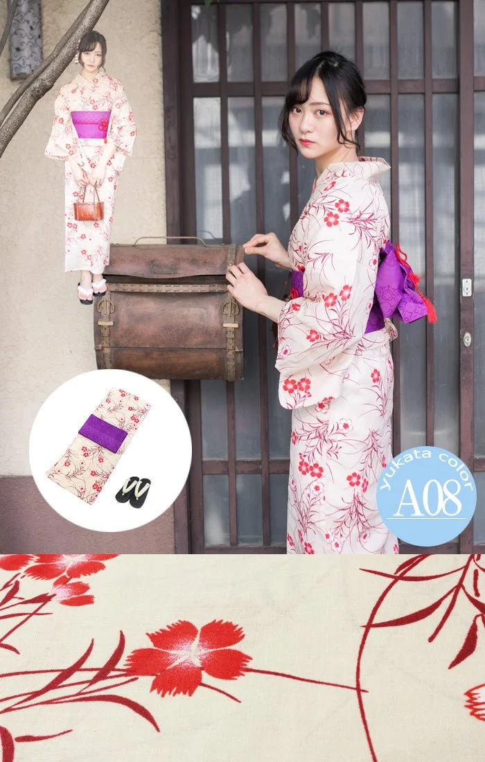 Japanese Women's Traditional YUKATA KIMONO Obi Belt Sandal Set