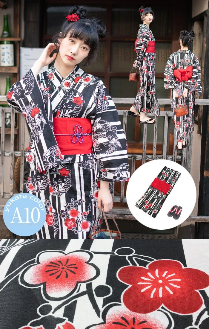 Japanese Women's Traditional YUKATA KIMONO Obi Belt Sandal Set