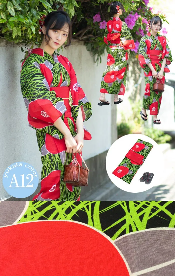 Japanese Women's Traditional YUKATA KIMONO Obi Belt Sandal Set