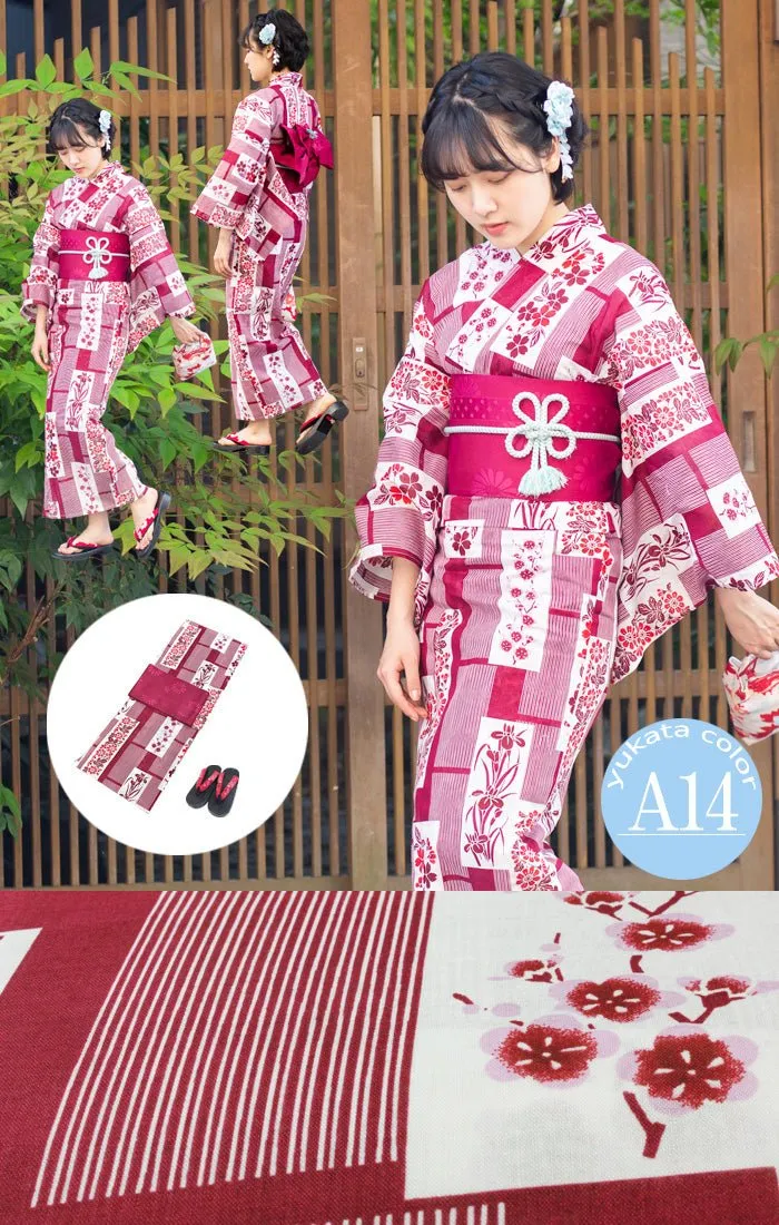 Japanese Women's Traditional YUKATA KIMONO Obi Belt Sandal Set