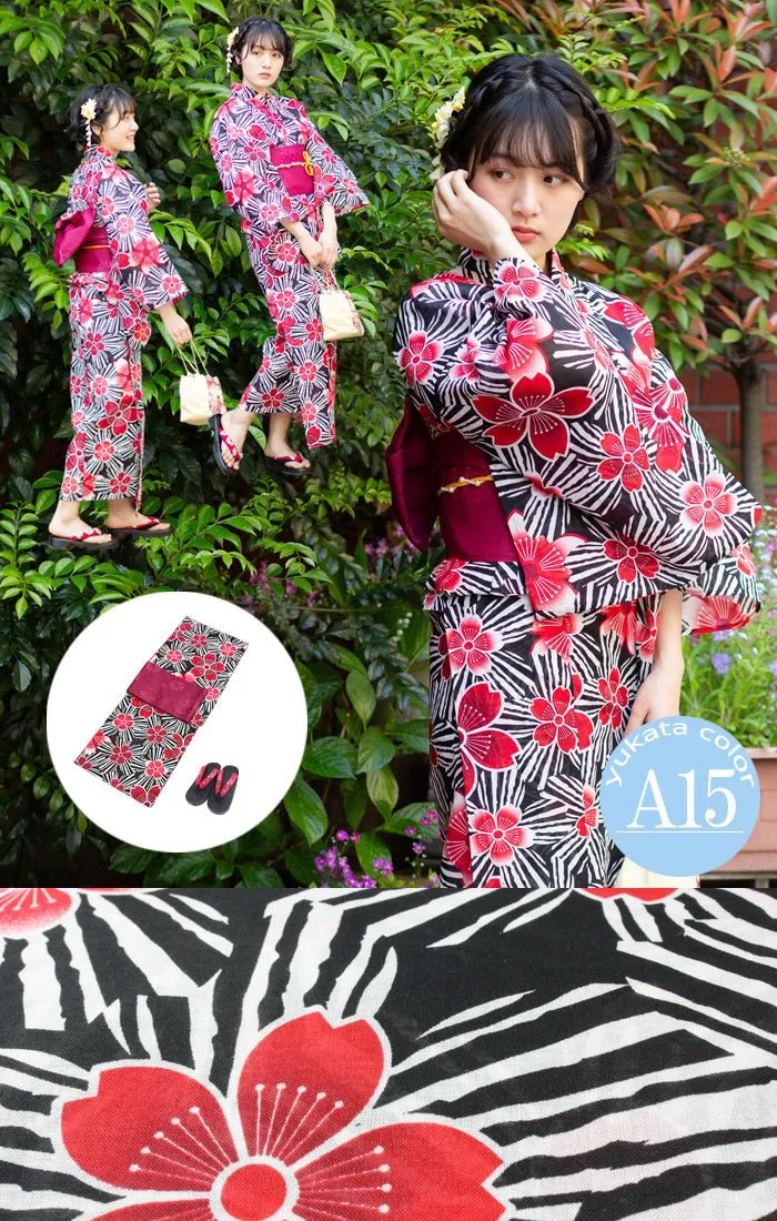 Japanese Women's Traditional YUKATA KIMONO Obi Belt Sandal Set