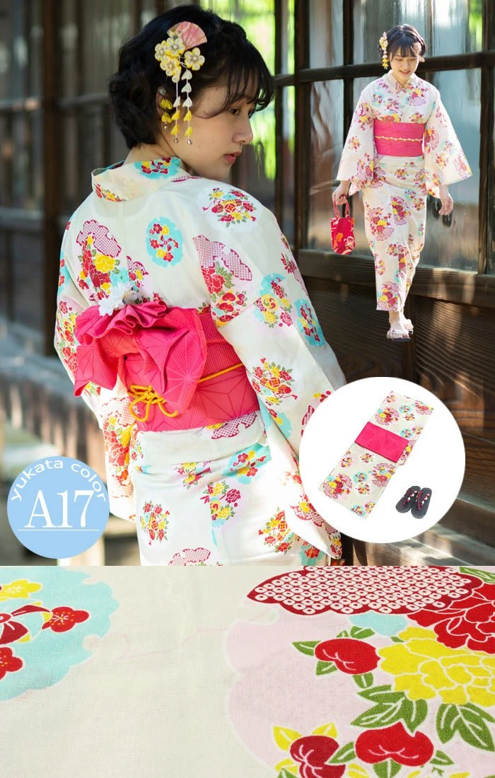 Japanese Women's Traditional YUKATA KIMONO Obi Belt Sandal Set