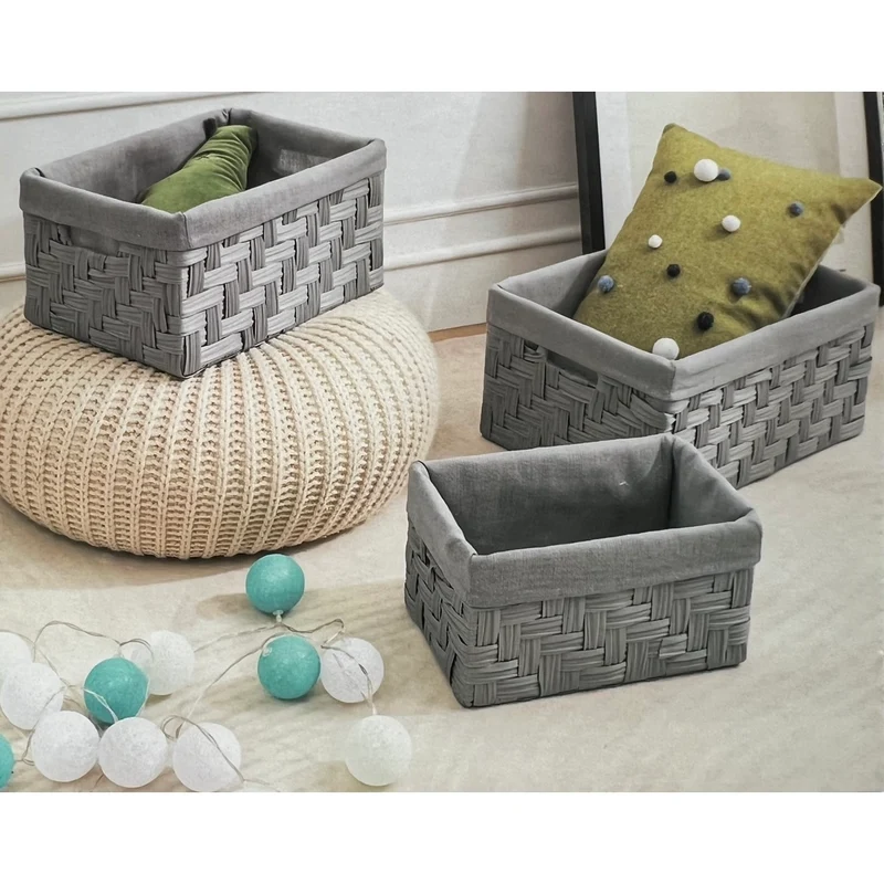 Ensemble de 3 Paniers en Osier Synthétique Tressé en Chevron
