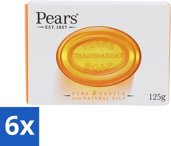 6 x Pears - Zeep - Transparant - Zacht - 125 Gr - Munt Zeep - Verfrissende Zeep - Reinigende Zeep - Pears Zeep - Groene Munt