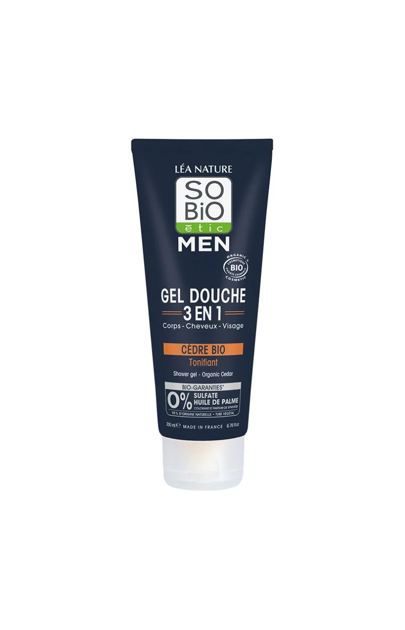 Gels douche 3-en-1 tonifiant bio - Cèdre bio - Visage, corps & cheveux - 2 x 200 ml - Homme