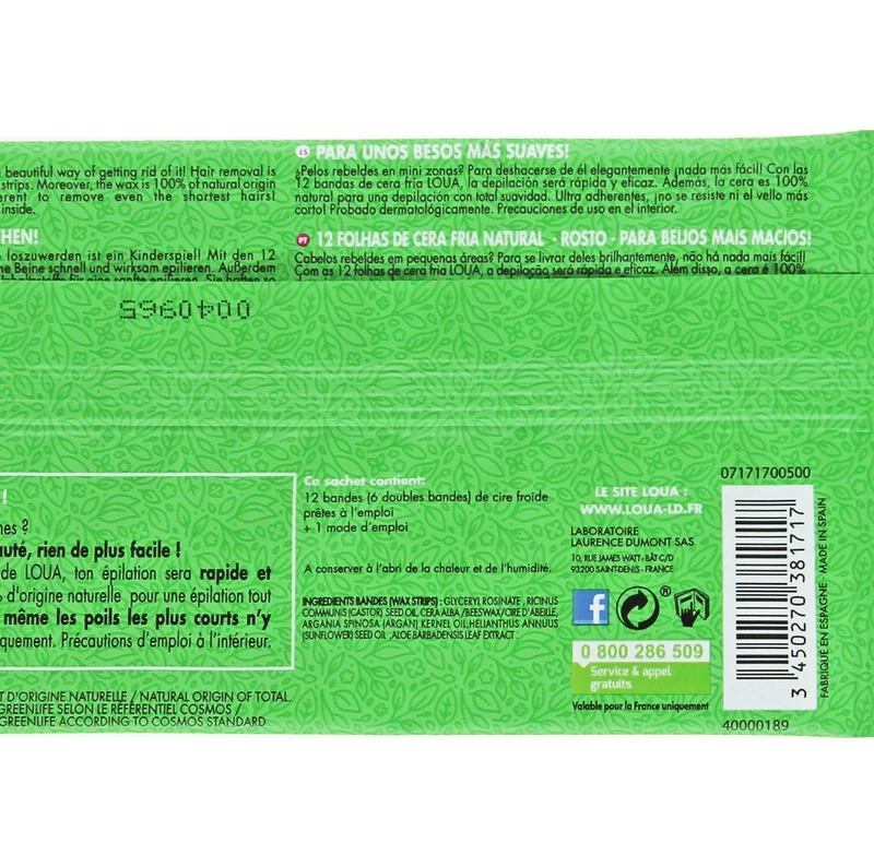12 bandes de cire froide visage Ecocert