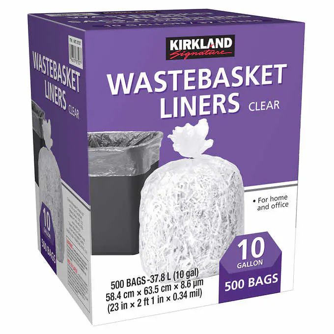 KIRKLAND SIGNATURE - 500 Sacs à Ordures Transparents de 37 Litres pour Maison et Bureau