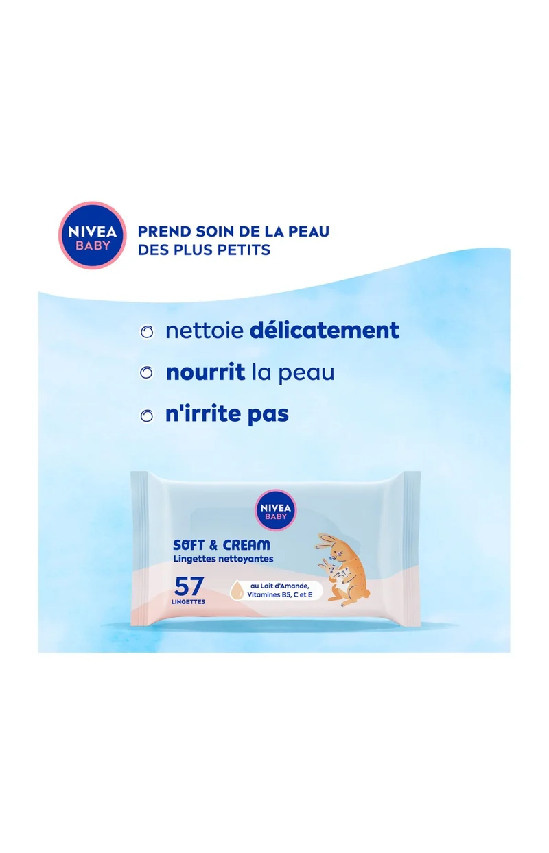 Lingettes nettoyantes multi-usages - Soft & Cream - Bébé - 57 unités