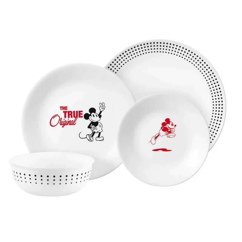 CORELLE x DISNEY - Service de Vaisselle de 16 Pièces Mickey & Amis