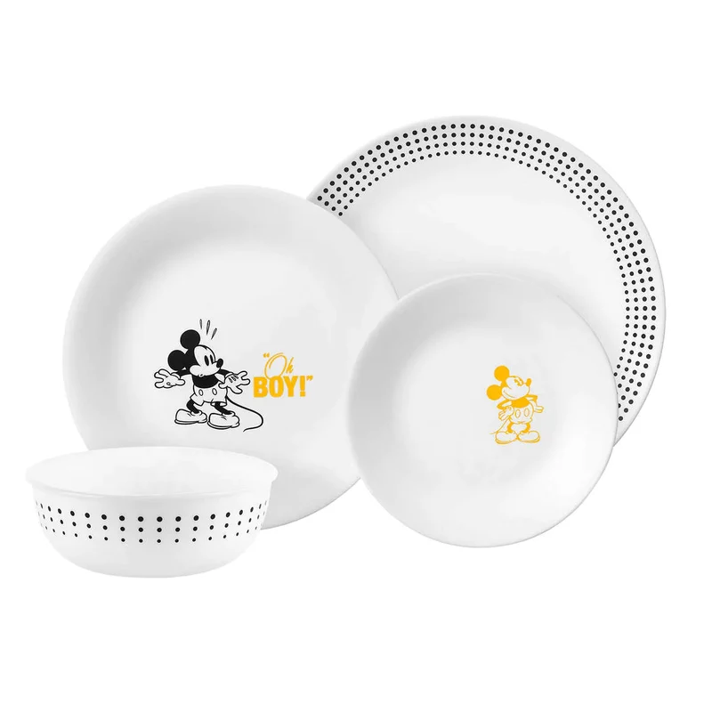 CORELLE x DISNEY - Service de Vaisselle de 16 Pièces Mickey & Amis