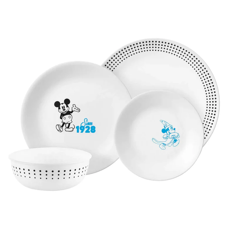 CORELLE x DISNEY - Service de Vaisselle de 16 Pièces Mickey & Amis