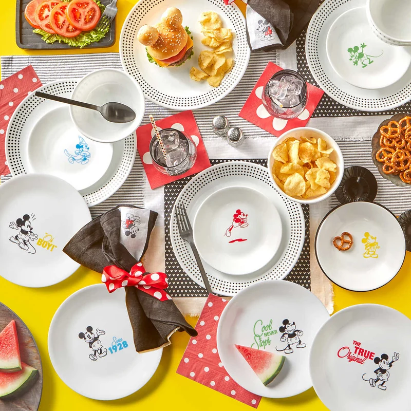 CORELLE x DISNEY - Service de Vaisselle de 16 Pièces Mickey & Amis