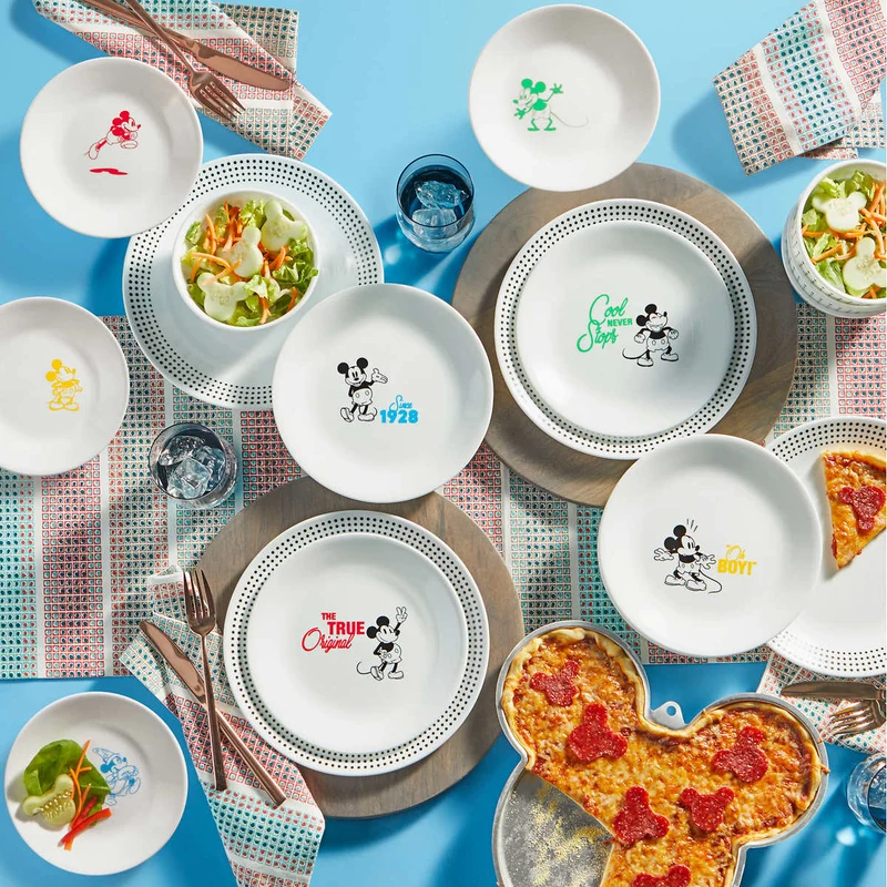 CORELLE x DISNEY - Service de Vaisselle de 16 Pièces Mickey & Amis