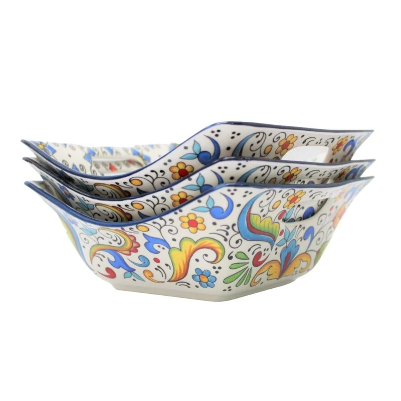 Ensemble de 3 Bols Carrés en Porcelaine avec Poignées