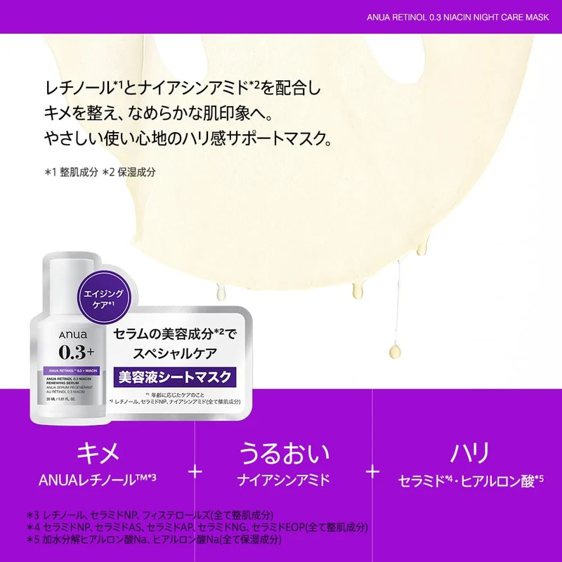 ANUA Retinol 0 3 + Niacin Night Care Face Mask Pack 7 Sheets