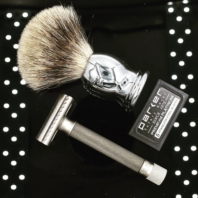 Blaireau de rasage en acier chromé "100% Pure Badger" - Medium (20mm/0.78") - CHPB
