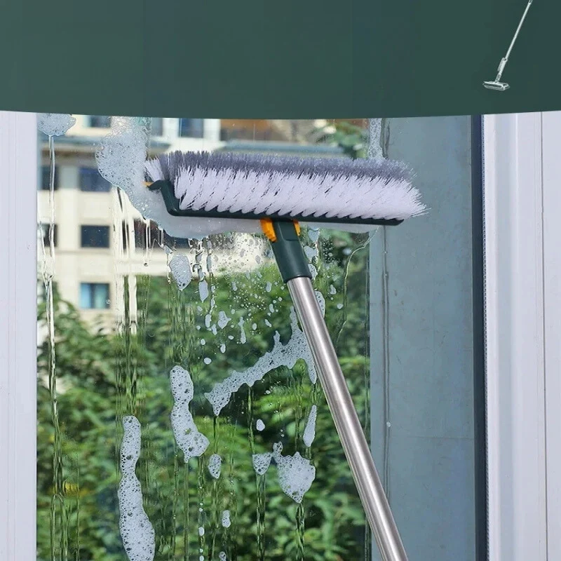 DualClean - Spazzola rotante con lungo manico 2-in-1 per pavimenti e finestre