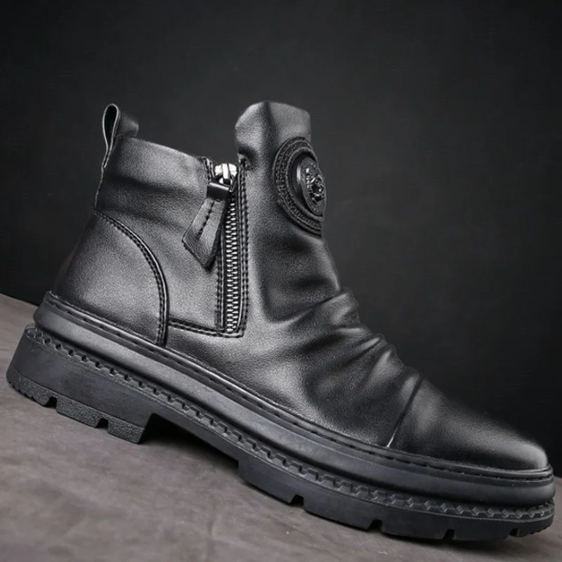 Bottes en cuir fermeture éclair latérale boucle haute