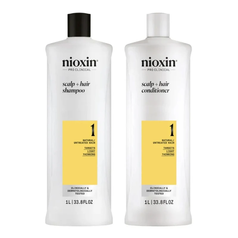 Duo shampoing et revitalisant cheveux + cuir chevelu Système 1 - Pour cheveux naturels avec chute modérée (2x 1000ml/33.8oz)