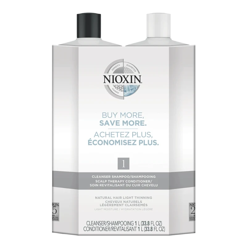 Duo shampoing et revitalisant cheveux + cuir chevelu Système 1 - Pour cheveux naturels avec chute modérée (2x 1000ml/33.8oz)