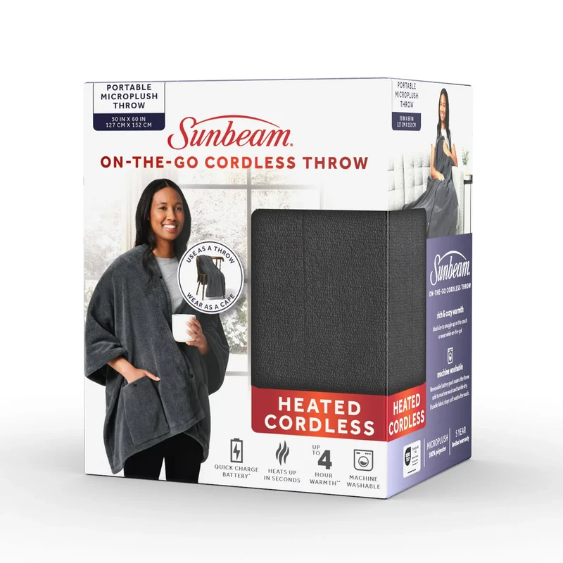 SUNBEAM - Jeté Chauffant Sans Fil Portatif