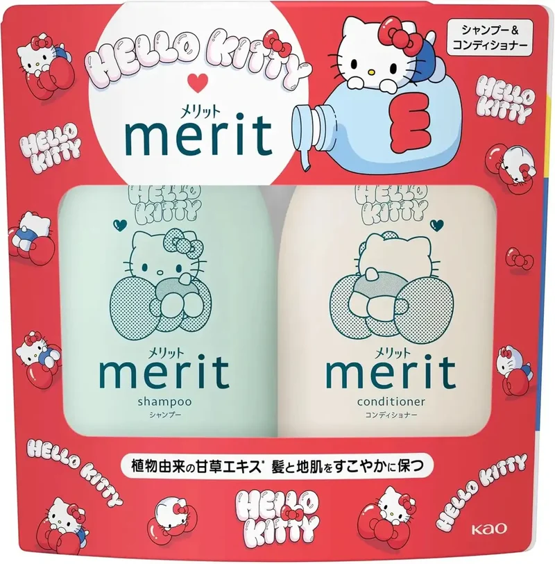 Merit Shampoo and Conditioner Pump Pair Hello Kitty Design 450ml