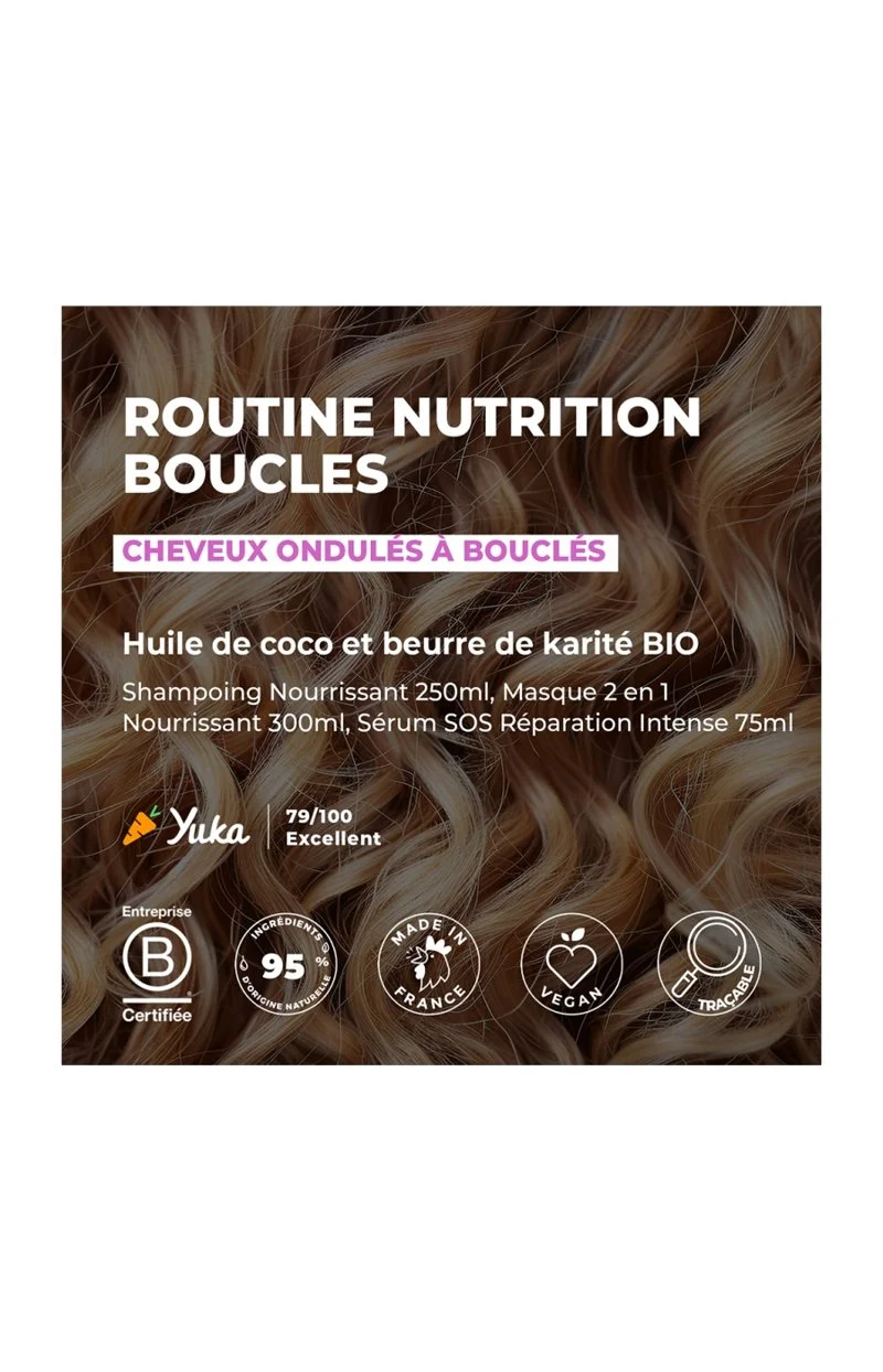 Trousse routine nourrissante - Huile de coco bio - Cheveux ondulés à bouclés - 3 produits