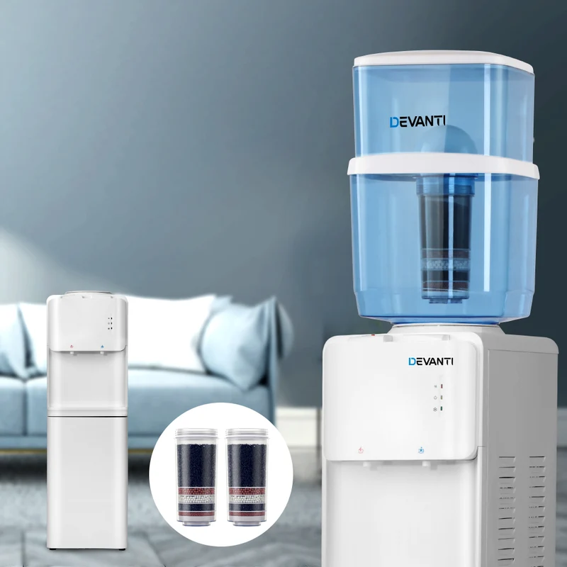 Devanti Water Cooler Dispenser Stand 22L Bottle White with 2 Filter