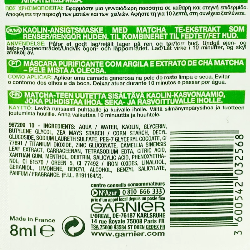 Masque purifiant au Matcha et Kaolin