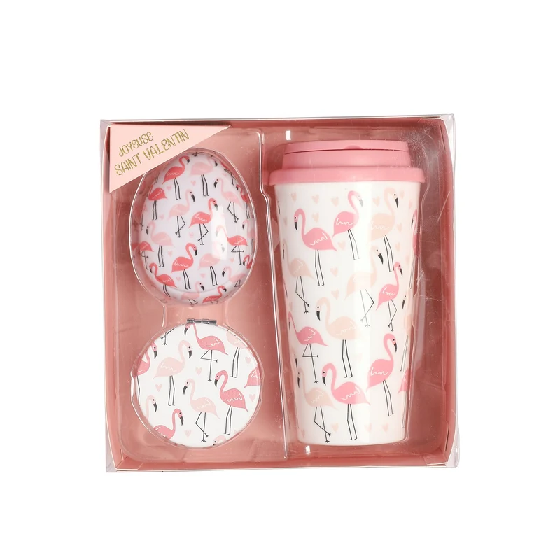 Coffret brosse à cheveux, miroir et mug