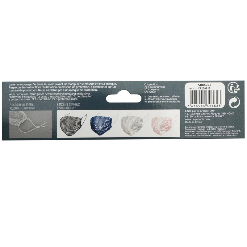 SURMASQUE PAILLETTE ASST BLANC/NOIR/ROSE