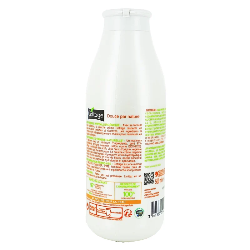 Crème de douche velours de miel hypoallergénique