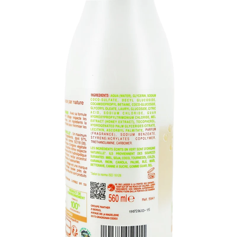 Crème de douche velours de miel hypoallergénique