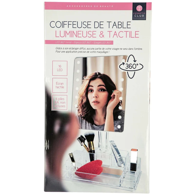 Miroir Led + rangement maquillage en acrylique