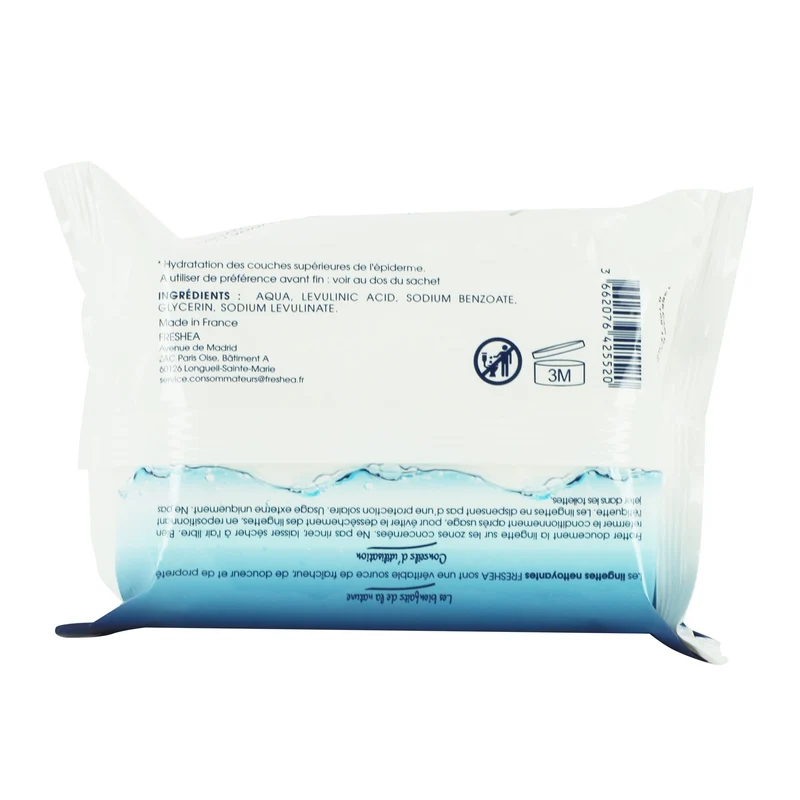 25 lingettes nettoyantes et rafraîchaissantes