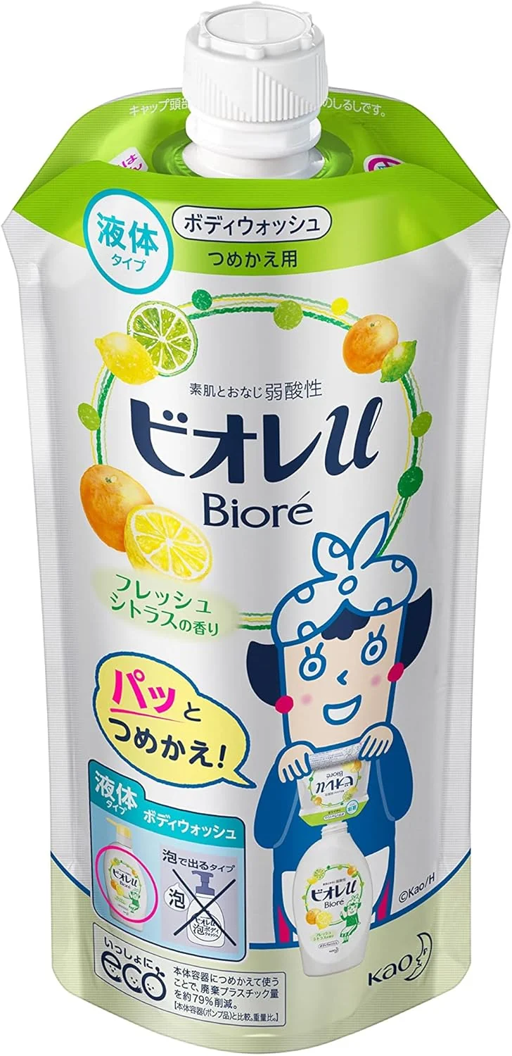 Kao Biore U Fresh Citrus Scent Refill 340Ml Bath and Body Cleanser