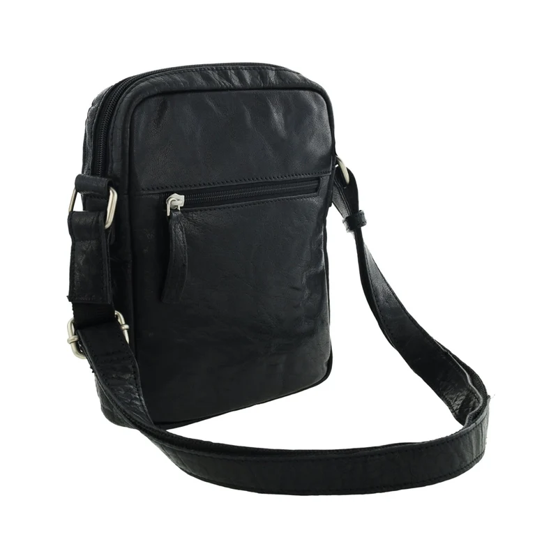 Pierre Cardin Unisex Rustic Leather Shoulder Crossbody/Tablet Bag 23cm Black