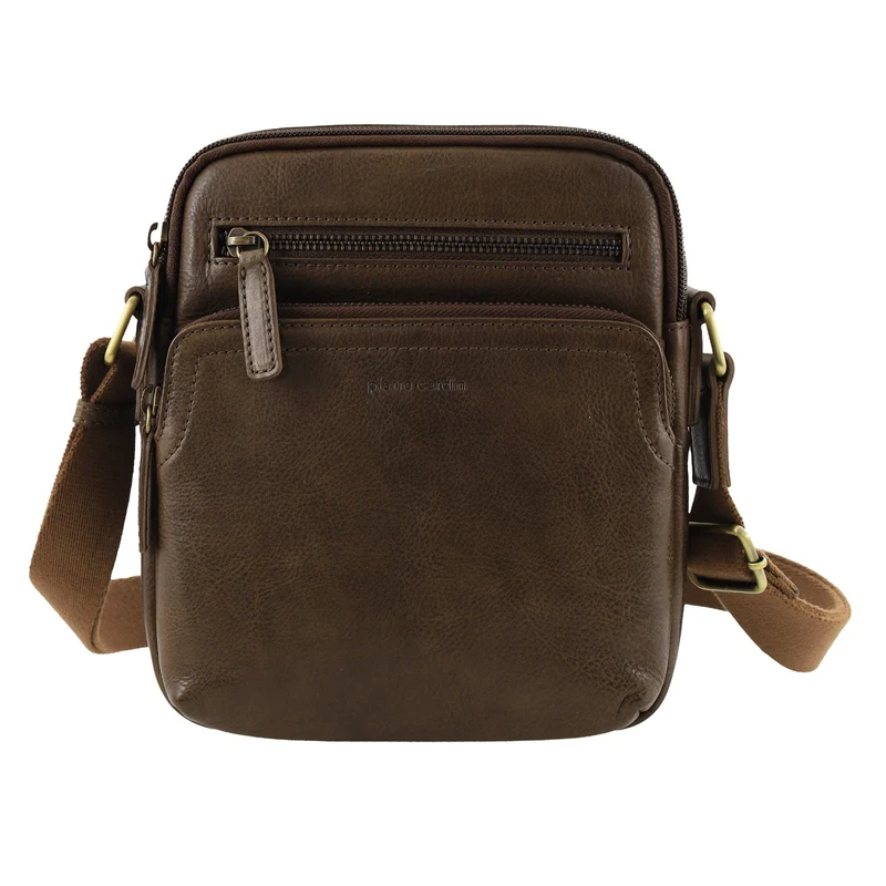Pierre Cardin Men's Leather Compact Shoulder Crossbody Bag 22x25cm Oak