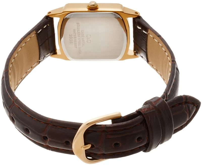 Citizen Q&Q Analog Waterproof Watch Leather Strap QA69-103 Gold