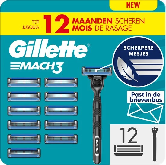 Gillette Mach 3 - 1 Scheermes Voor Mannen - 12 Scheermesjes - Brievenbusverpakking