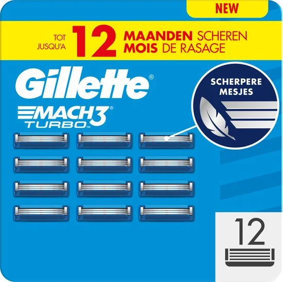 Gillette Mach3 Turbo Scheermesjes Voor Mannen - 12 stuks