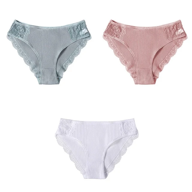 Lot de 3 culottes dentelle en coton