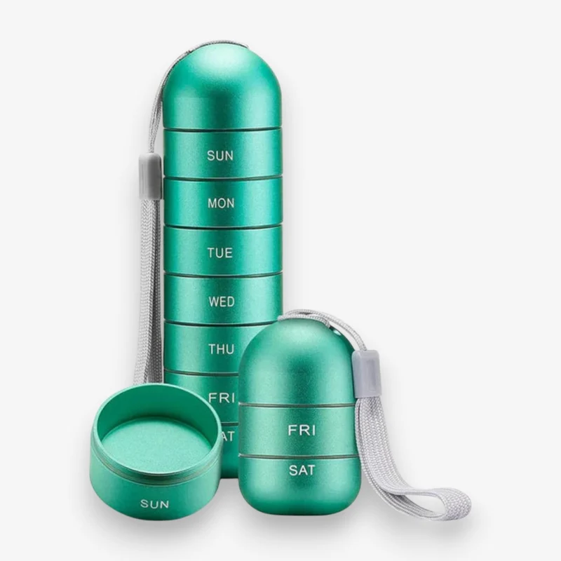 PillMate – Boîte de voyage pour pilules avec organiseur hebdomadaire et sangle