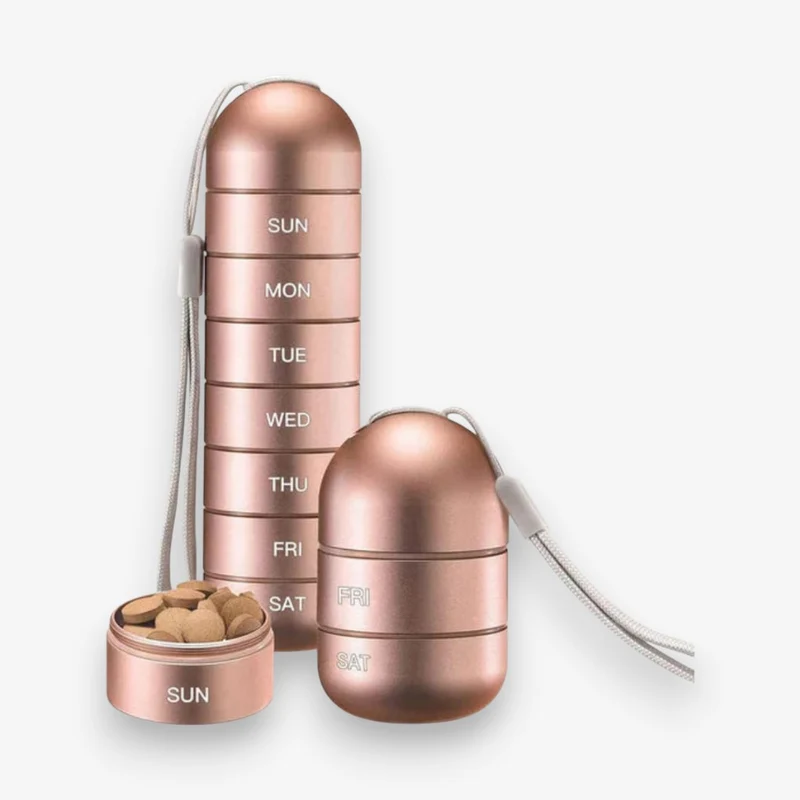 PillMate – Boîte de voyage pour pilules avec organiseur hebdomadaire et sangle