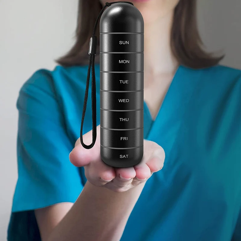 PillMate – Boîte de voyage pour pilules avec organiseur hebdomadaire et sangle