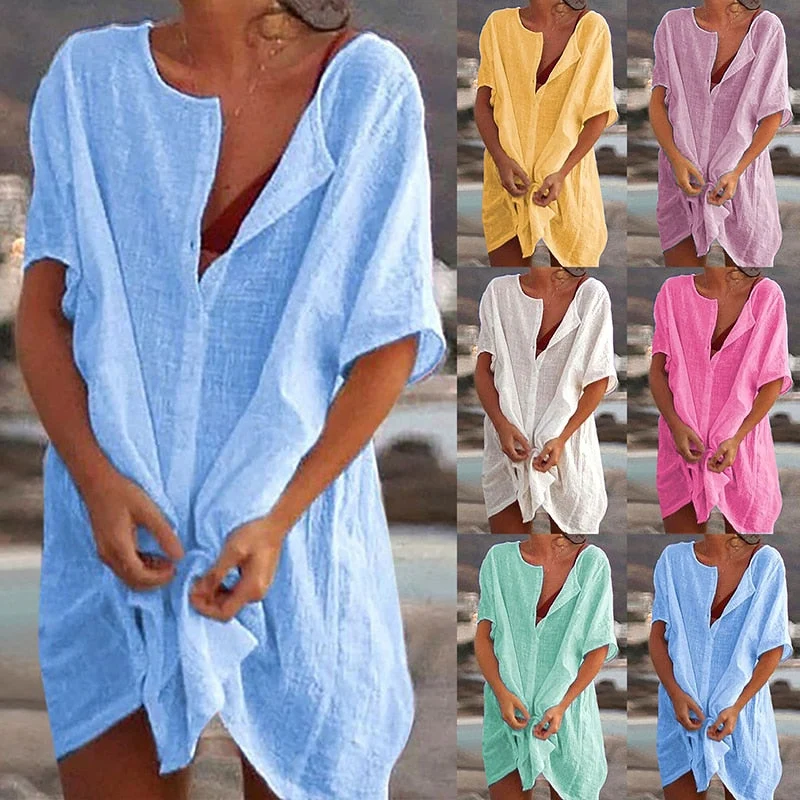 Robe chemise ample et longue - Lin et coton