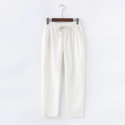 PANTALON EN COTON ET LIN POUR FEMME - TAILLE ÉLASTIQUE