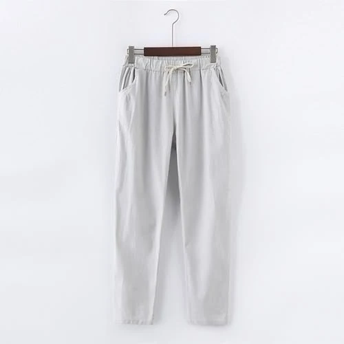 PANTALON EN COTON ET LIN POUR FEMME - TAILLE ÉLASTIQUE