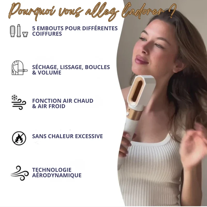Brosse Soufflante 5 en 1 à Air Chaud - Séchage, Lissage & Brushing Rapide